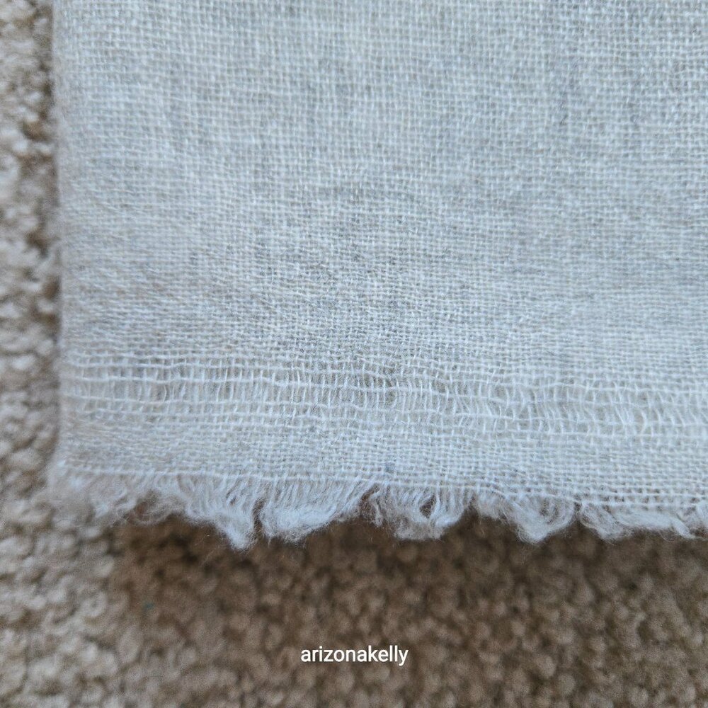 Lightweight Cashmere Woven Scarf with Open Weave Detail at Ends Oatmeal Cream - Picture 4 of 11